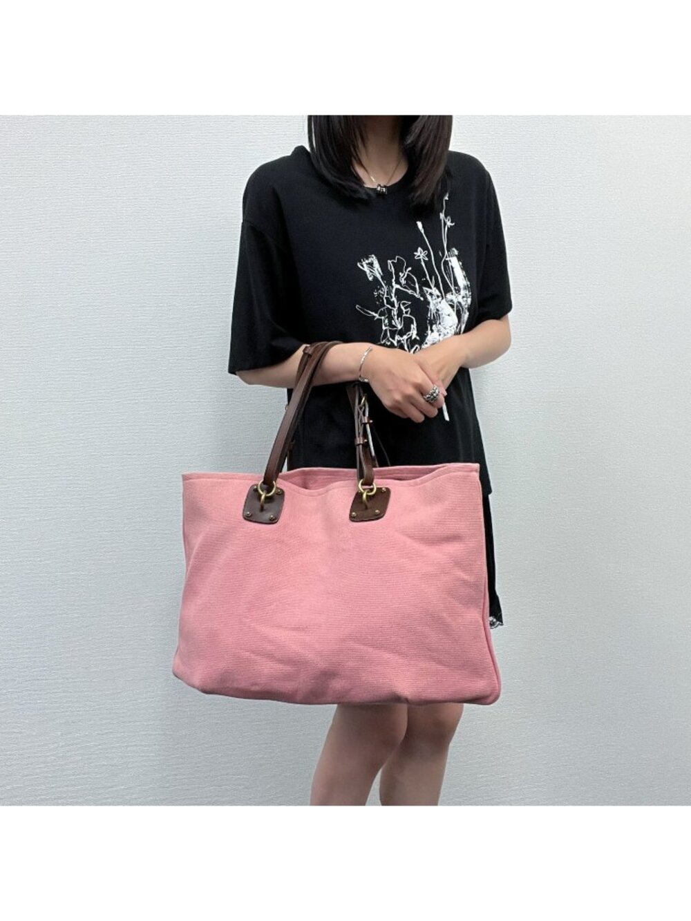 Bottega Veneta Tote Shoulder Bag Canvas Leather Pink Brown Gold Vintage
